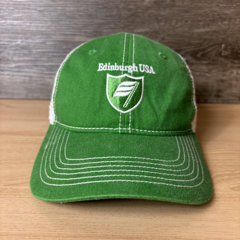 Edinburgh USA Hat Cap Strap Back Green White Trucker Mesh Golf Embroidered Mens